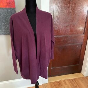 Eileen Fisher Cotton-linen long cardigan in BlackBerry. NWT Sz L